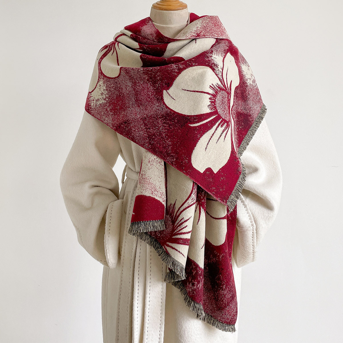 Cashmere Pashmina Wrap - Women Imitation Cashmere Scarf Fringed Thick