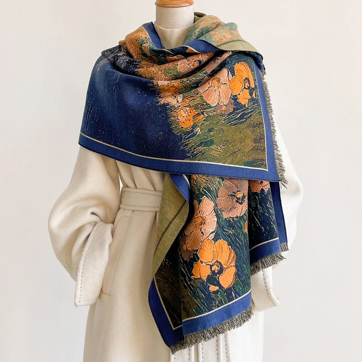 Cashmere Pashmina Wrap - Imitation Cashmere Scarf For Women Fringed